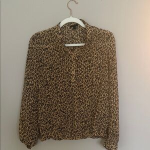Who What Wear Leopard Print Long-Sleeve Blouse Size S